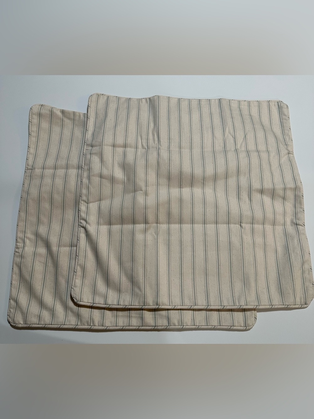 Ballard Designs Set of 2 Vintage Ticking Pillow Covers 20x20 Sage Green Cream